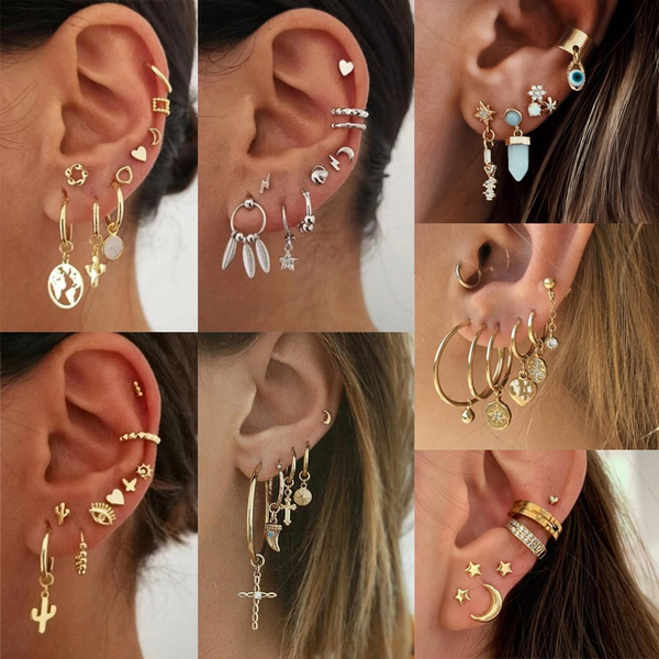 9Styles Exquisite Gold/silver Leaf Moon Star Cross Map Stud