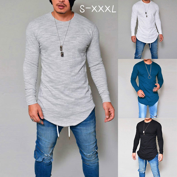 Hajotrawa Mens Stitching Juniors Slim Fit Tunic Tee Top Long-Sleeve T-Shirt 