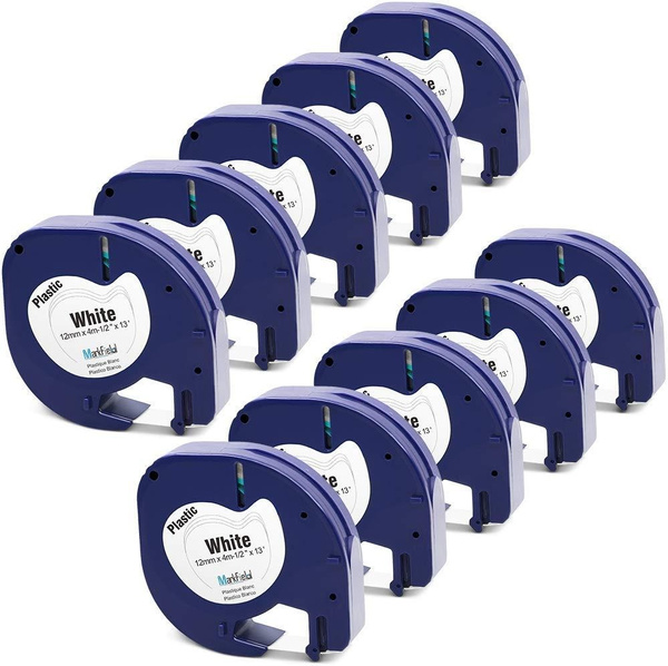 10x Compatible Tape for Dymo LetraTag Plastic Labels, 12mm x 4m, Black on White S0721610 91201 Tapes for LT-110T LT-100H QX 50 XM XM (Dymo LetraTag ...