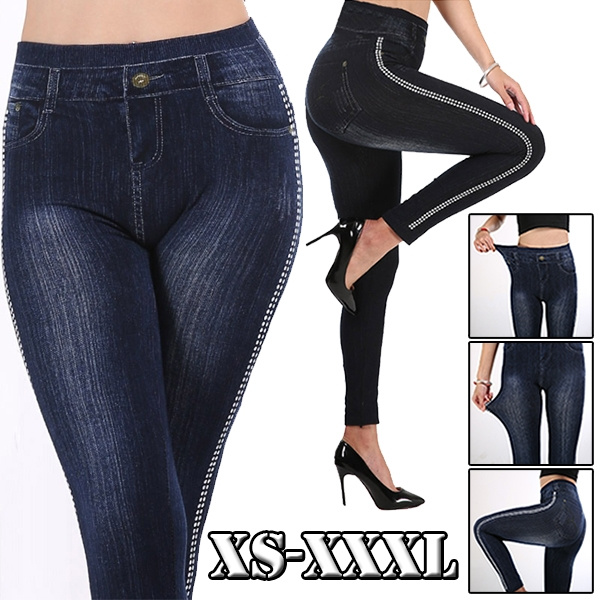 New Fashion Women's Imitation Jeans Stretchable Slim Leggings Jeans Hips  Tights Pencil Pants( Looks Like Jeans,as Soft As Leggings)