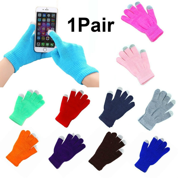 Men Women Knitted Winter Warm Gloves Phone Touch Screen Full Finger Mittens 