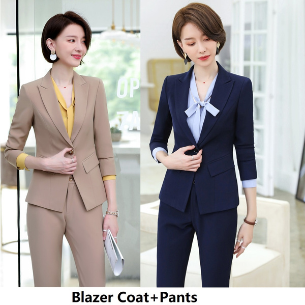 Fashion Women Office Ladies Formal Pant Suit Apricot Black Blue