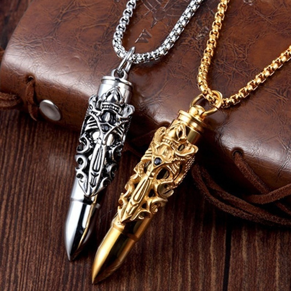 Stainless Steel Bullet Pendant Necklace 