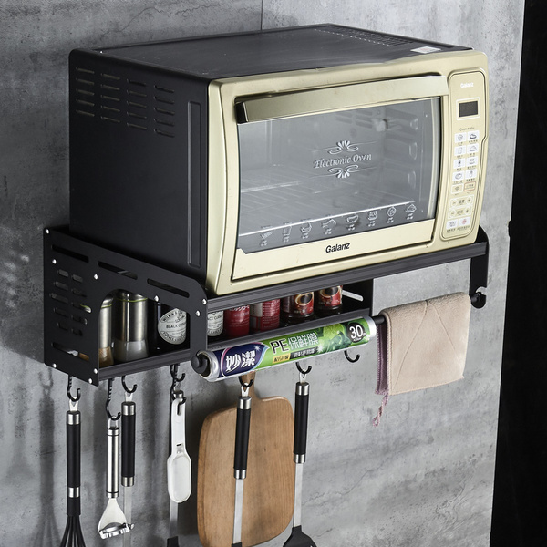 Wall-mounted Microwave Oven Rack Metal Shelf Kitchen Organizer Storage Holder 