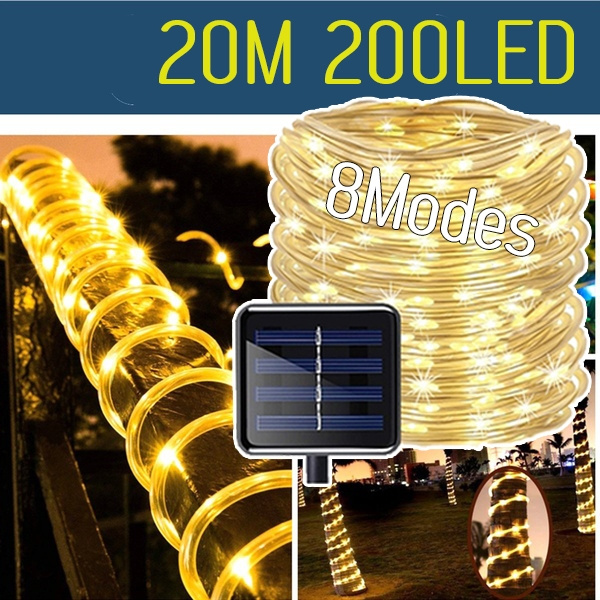 3/5/10/15/20M 30/50/100/150/200LEDs USB/Solar String Lights 8 Modes Solar Powered Copper Wire