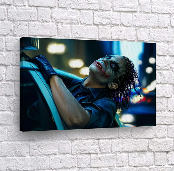Joker Heath Ledger The Dark Knight In Police Car Canvas Print Wall Art Realistic Digital Painting Home Decor Poster Artwork 24x36 No Frame Wish - Police Wall Decor Car