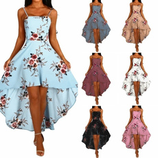 Summer Women Sling Dresses Casual Backless Dress Ladies Floral Printed Dress Swallowtail Dresses Slim Beach Dress