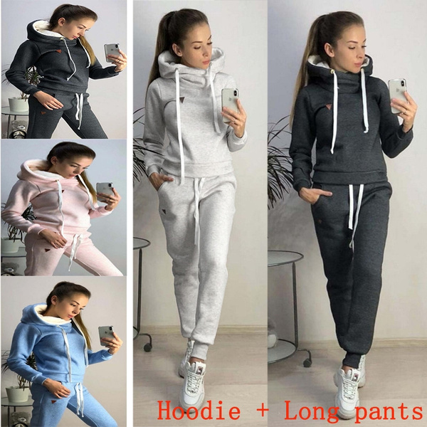 2020 New Women Trending Hoodie Sets Fleece Tops Long Pants two Pieces ladies girls outdoor outfits