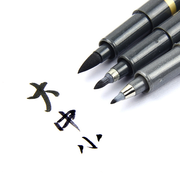 Ink Brush Pen- 3 Size Black Shodo Japanese Chinese Calligraphy Pen for  Beginners Writing, Lettering, Signature, Illustration, Design (Pack of 3pcs)