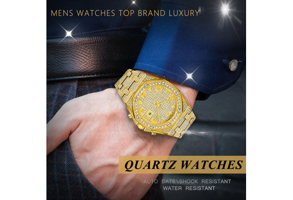 Men Watches Luxury Full Diamond Gold Watch Fashion Calender Male - Main Image