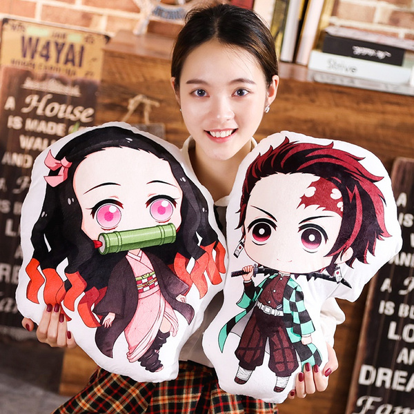 Anime Demon Slayer Kimetsu No Yaiba Nezuko Kamado Two Sided Pillow Plush Toy Agatsuma Zenitsu Kochou Shinobu Pillow Wish