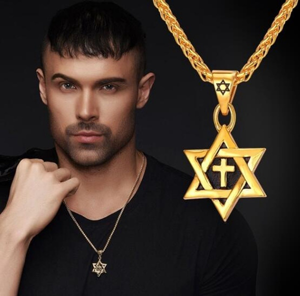 mens star of david necklace gold