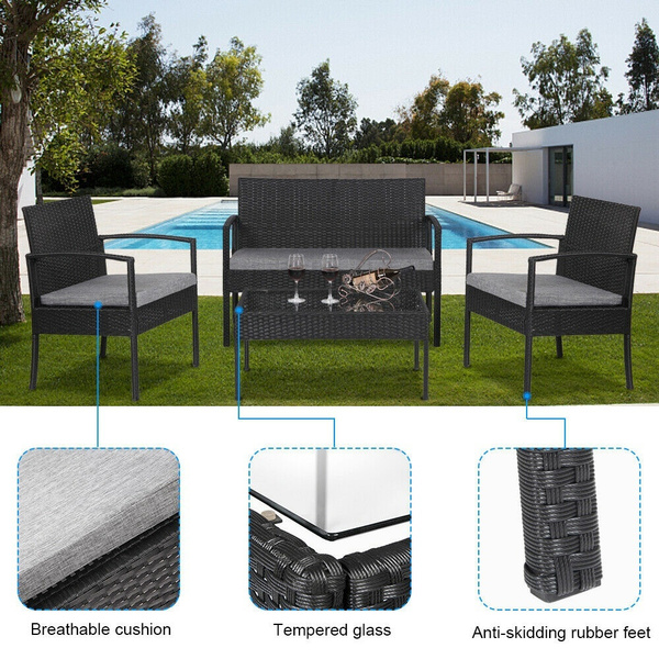 Upgraded 4pcs Outdoor Pe Patio Pe Rattan Wicker Table Shelf Sofa Furniture Set With Cushion Wish