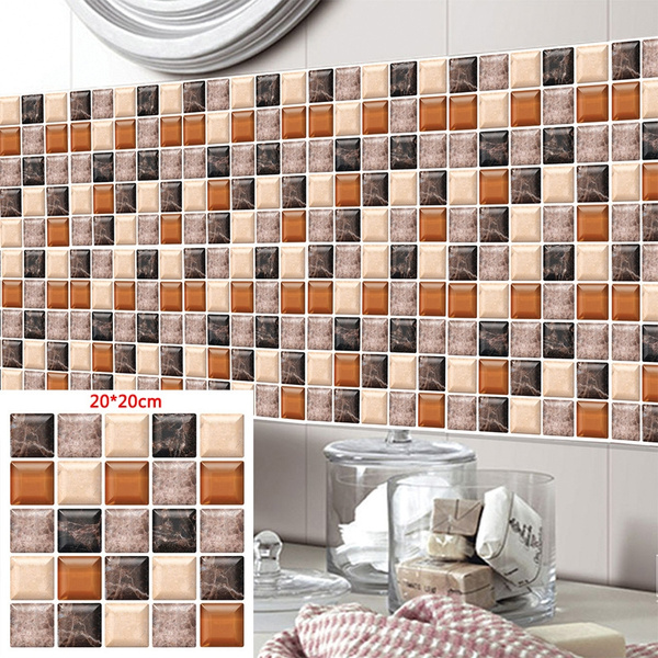 18Pcs Mosaic Self-adhesive Bathroom Kitchen Wall Decor 3D Tile Wall Sticker 