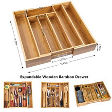 Expandable Wooden Bamboo Drawer Utensil Organizer Cutlery Utensil Holder Tray Bamboo Adjustable Kitchen Drawer Divider