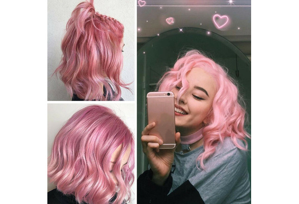 pink curly bob wig