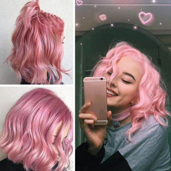 pink wig with bangs