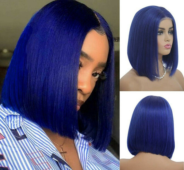 blue hair wig short