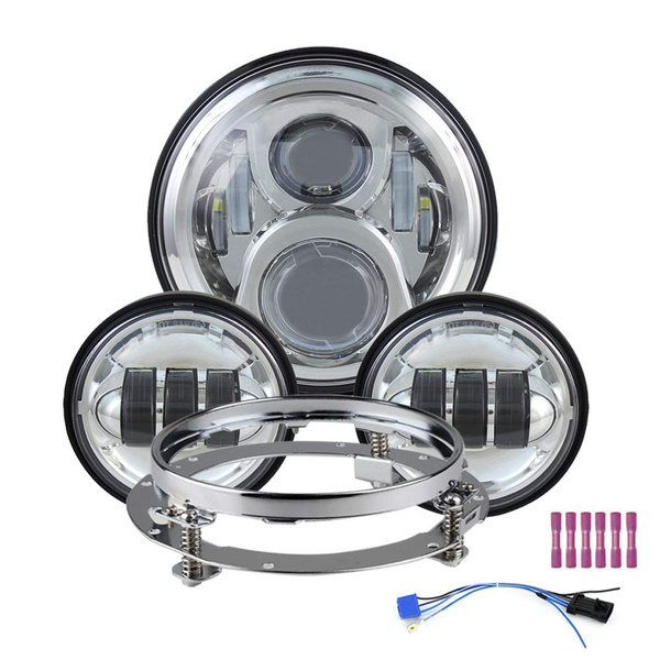 7 inch LED Headlight with 4.5 inch Matching Passing Lights for Harley davidson Classic Electra Street Glide Fat Boy Road King Heritage Softail with Bracket Mounting Ring Motorcycle Headlamps 