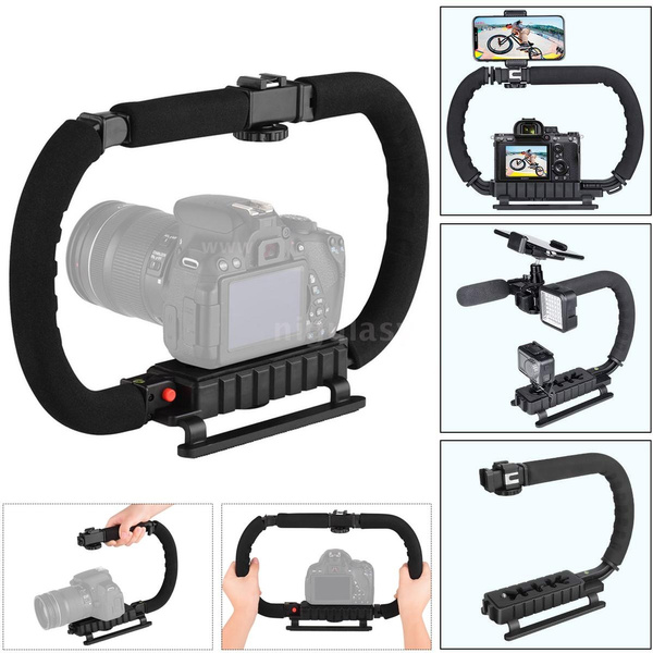 DSLR/Mirrorless/Action Camera Camcorder Phone Stabilizer 3-Shoe 2-Handed  Vlog Video Holder Rig Low Position Shooting Steadycam Mount Detachable Grip 