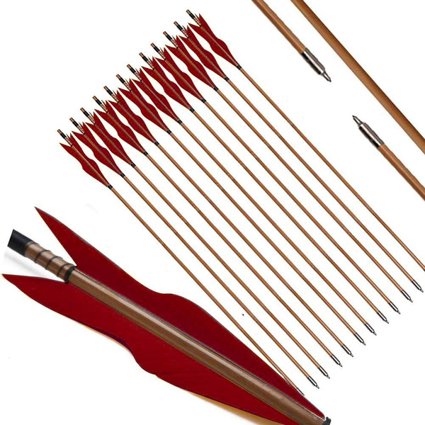 12X 28-39" Archery YUMI Target Bamboo arrow Turkey Feather Field tip Recurve Bow 
