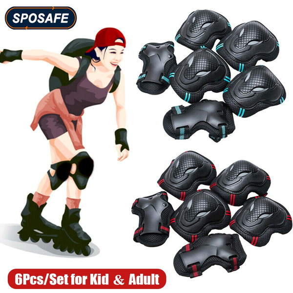 6 Pcs Adult Skateboards Bicycle Knee Wrist Guard Elbow Pad Protective Set 