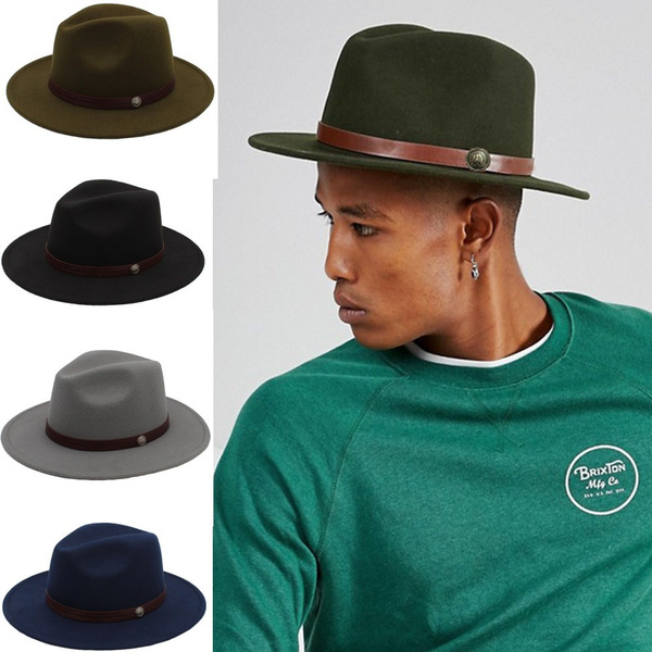 Men Wool Wide Brim Felt Trilby Fedora 