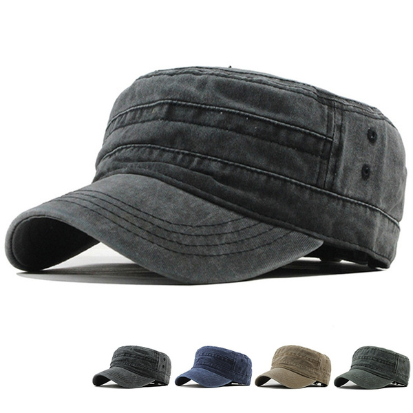 Classic retro men's washed cotton flat baseball cap adjustable hem hat