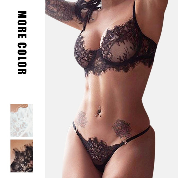 Black Lace Perspective Lace Bra Panty Set And Lingerie Set Sexy