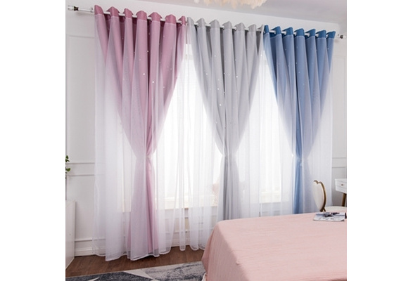 Star Blockout Blackout Curtains 2 Layers Eyelet Pure Fabric Bedroom Darkening AU 