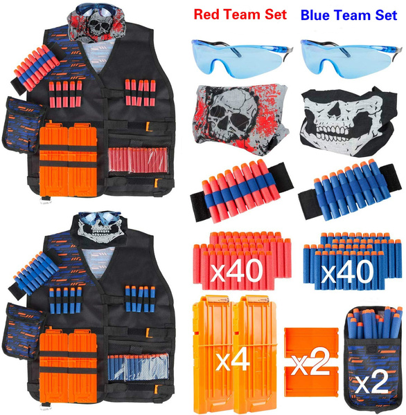 Tactical Vest Kit for Nerf Guns N-Strike Elite Series 1pcs Gesichtsmaske and Brille 1pcs Weste Fansport Tactical Vest für Kinder 50 pcs Refill Foam Darts,1pcs Armband 2pcs 12-Dart Quick-Reload Clips 