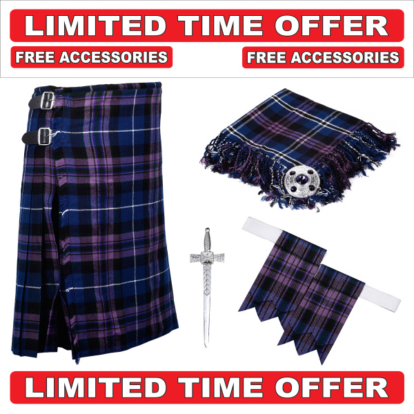 Scottish Pride Of Scottland Tartan Kilt FREE Flashes & Kilt Pin 