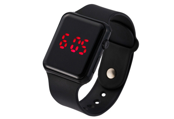 New square mirror face silicone band digital watch red led best sale watches metal frame wristwatch sport clock