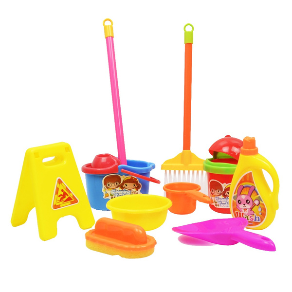 Kids Role Play Cleaning Cleaner Toy Bucket Dust Pan Brush Set For Kids 