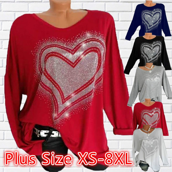 Camiseta De Manga Larga Con Estampado De Amor Suelto Y Cuell Camiseta De Manga Larga Con Estampado De Amor Suelto Y Cuell