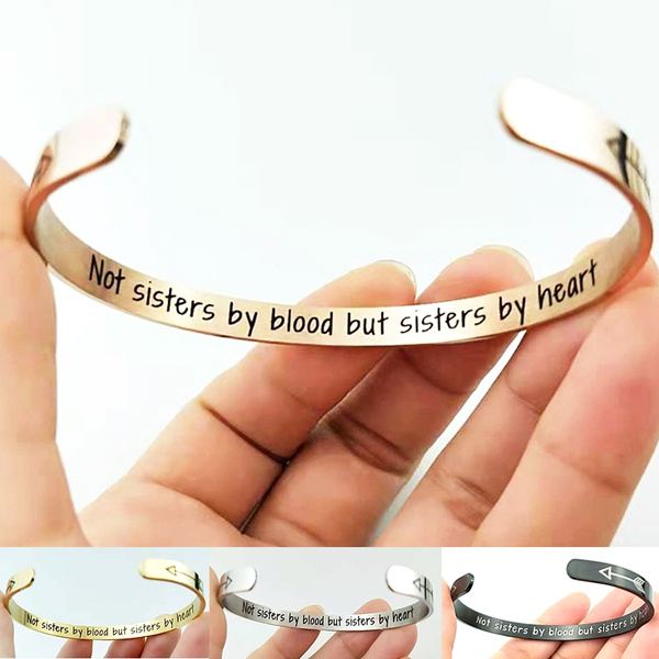 Stainless Steel Best Friend Bracelet Cuff Bangle Birthday Gift For Girls Women Not Sisters By Blood But Sisters By Heart MOGOI Engraved Adjustable Friendship Cuff Bracelet