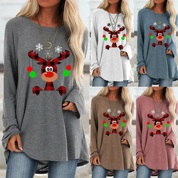 Túnica De Otoño Para Mujer Estampado De Cuello Redondo Con Túnica De Otoño Para Mujer Estampado De Cuello Redondo Con