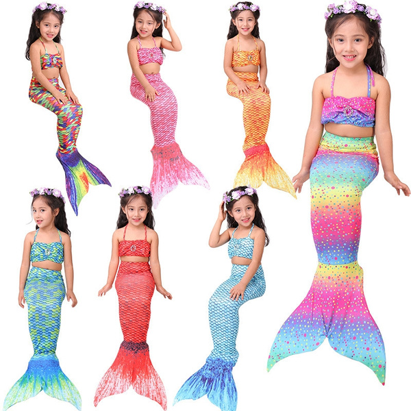 mermaid print swimsuit children's bikini mermaid swimsuit tail | Wish