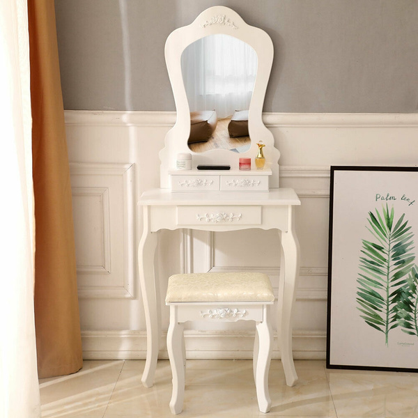 Vanity Table Set Mirror 3 Drawers Girls Makeup Dressing W Stool Wish Vanity Table Set Mirror 3 Drawers Girls, Old Vanity Table With Mirror