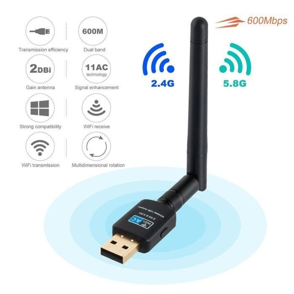 600Mbps USB WiFi Adapter Dual Band Wireless Network Card USB 2.0 WiFi ...