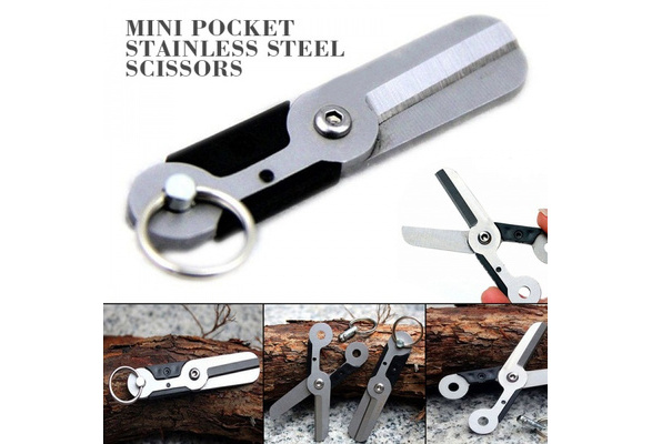 Mini Pocket Stainless Steel Scissors Spring Bolt Key Ring Outdoor Tool Safety 