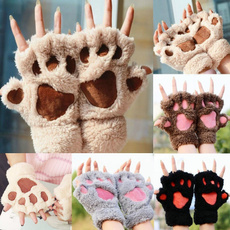 Winter Keep warm Lovely Women Bear Cat Claw Paw Mitten Plush Gloves Short Finger Half Gloves Ladies Half Cover Female Gloves Christmas gift