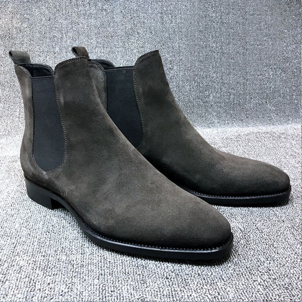 Men Ankle Boots Slip-on Leather Round Toe Casual Wish
