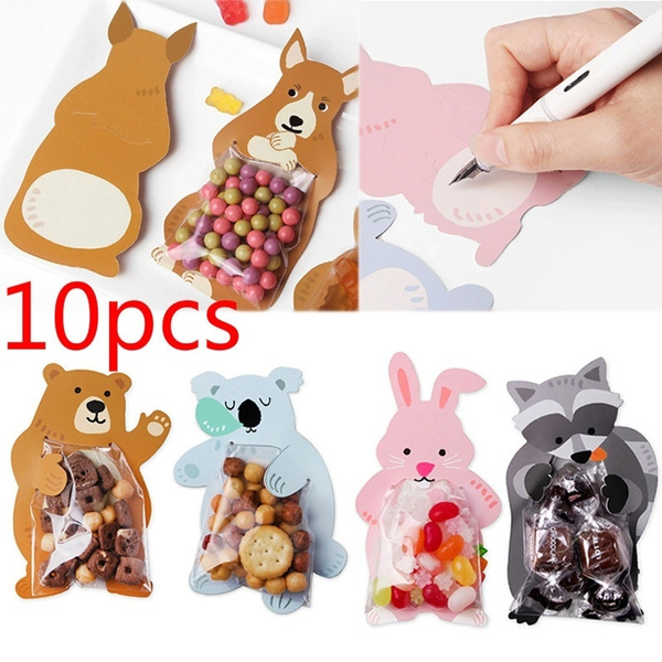 10pcs/Lot Cute Rabbit Animal Candy Cookie Bag Gift Bags Box Party Greeting Cards 
