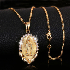 gold, religiousjewelry, Rhinestone, gold necklace