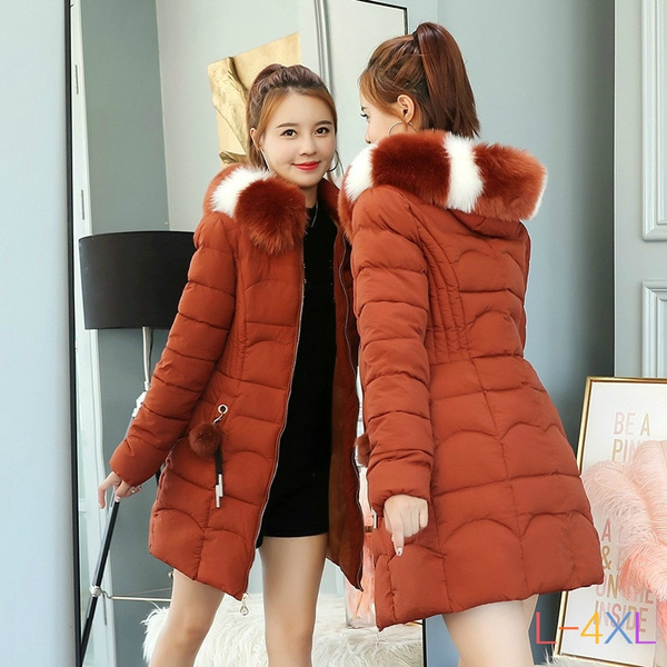Winter Woman Plus Size Slim Hoodied Cotton Coat orange 