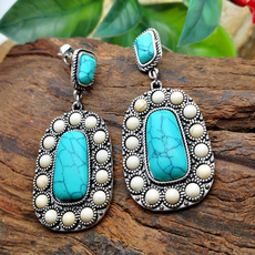 Sterling, Turquoise, Square, Dangle Earring
