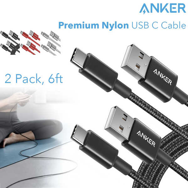 Anker USB Type C Cable, Anker (2-Pack, 6 Feet) Premium Nylon USB-C to USB-A  Fast Charging Type C Cable, for Samsung Galaxy S10 / S9 / S8 / Note 8, LG  V20 /