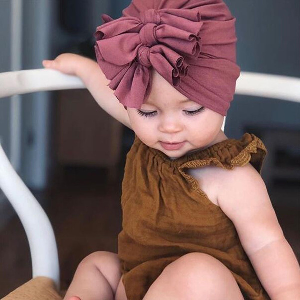 Fashion Newborn Toddler Kids Baby Girl Turban Cotton Bow Beanie Hat Winter Cap 