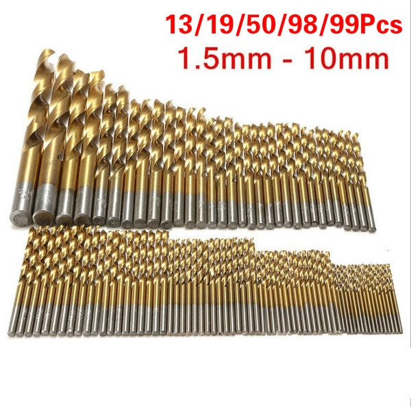 13/19/50/98/99pcs/Set Titanium Coated HSS High Speed Steel Drill Bit ...